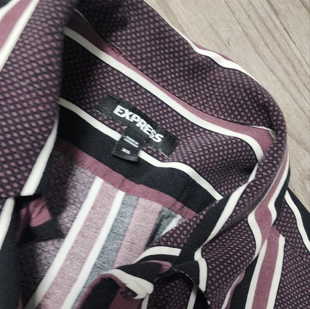 Express Men's Casual Striped Shirt Black & Burgundy Size XS